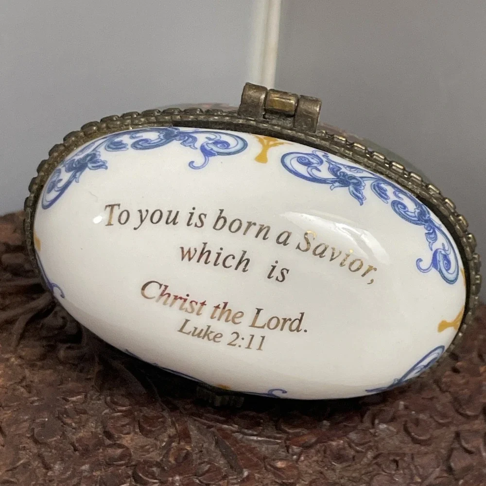 Imperial Porcelain Religious Nativity Scene Trinket Box Luke 2:11 Holy Family